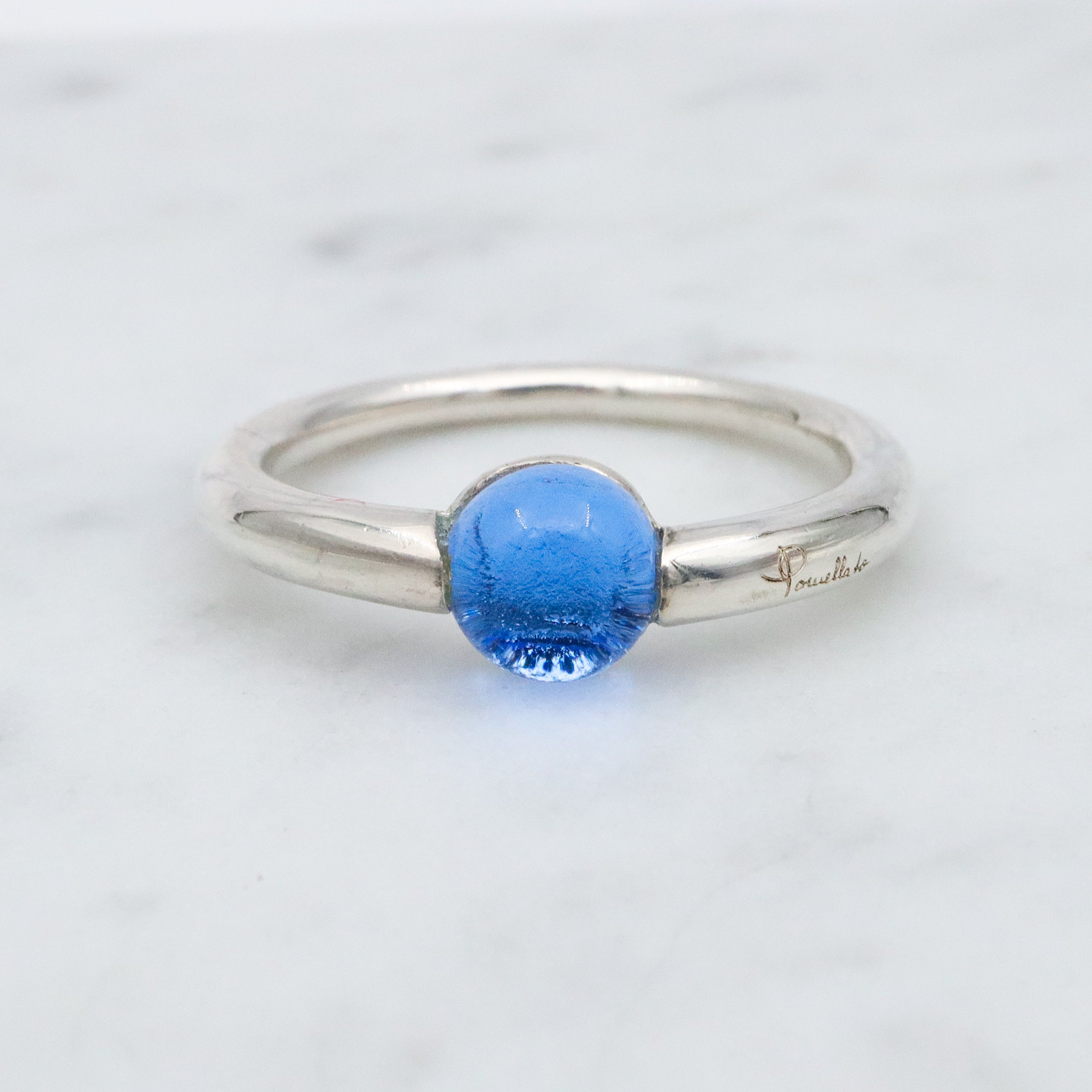 vintage Pomellato sterling blue glass ring, size 8.5